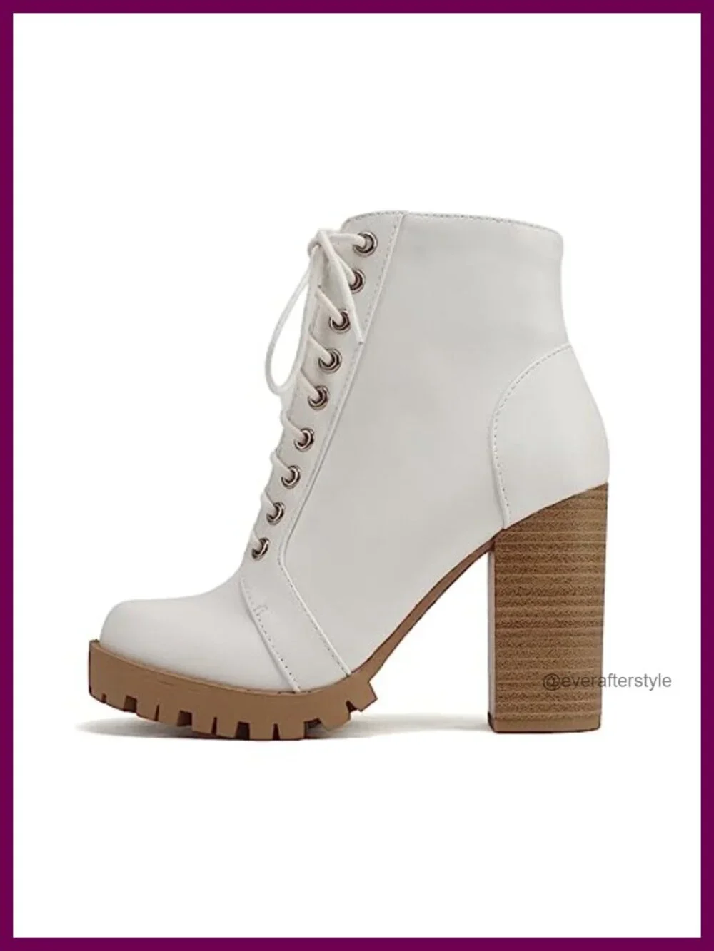 Fashion Lace Up Military Inspired Ankle Boot with Stacked Heel and Side Zipper